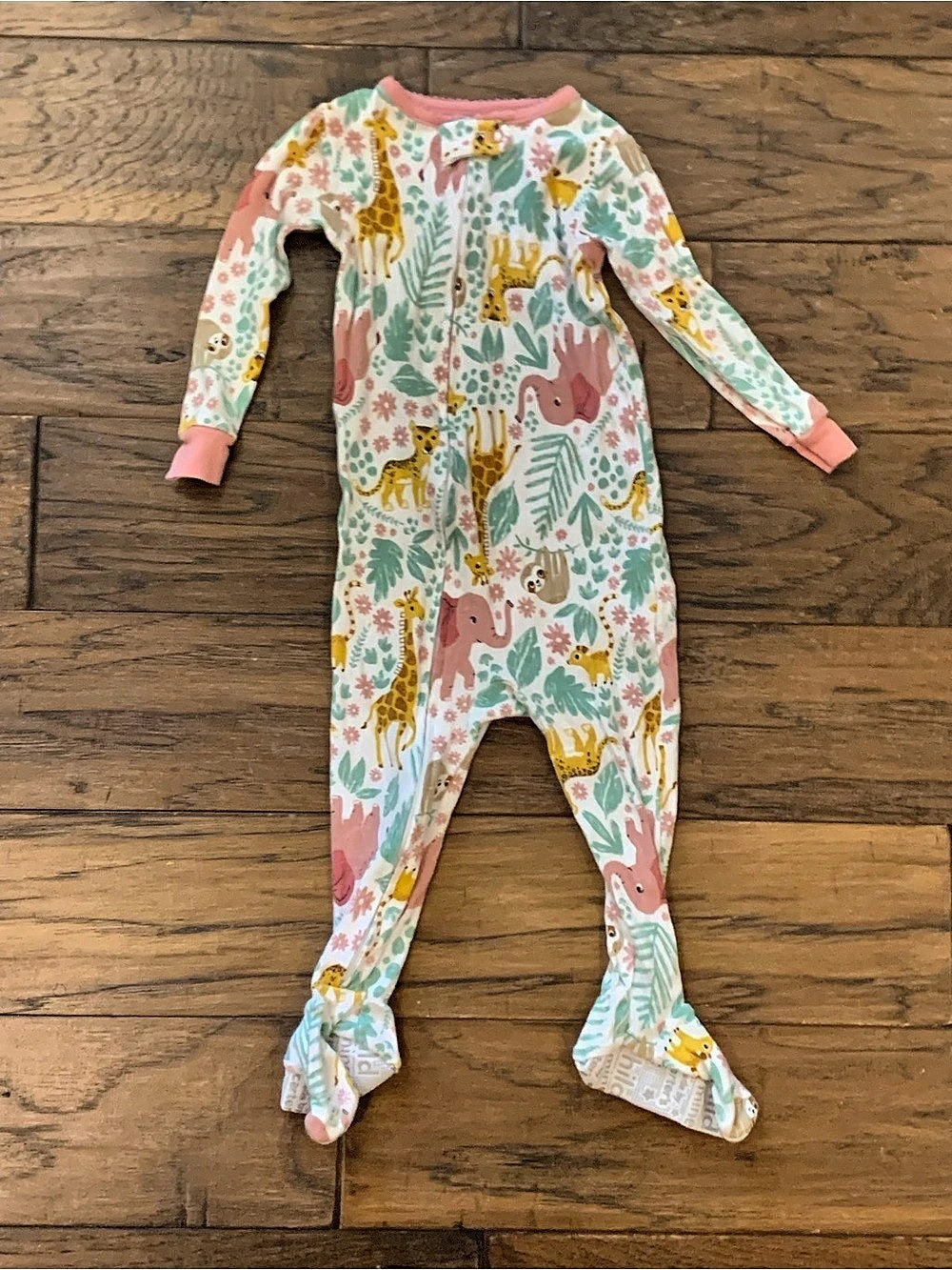 Child of Mine by Carter's Animal Print Footie Pink & Green Pajamas Baby 18M